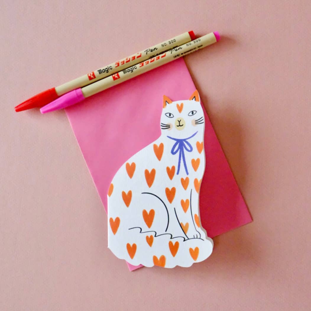 Sitting Kitty Shaped Greeting Card - Black White shown standing upright against a plain background