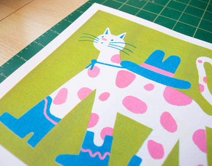 Cowboy Cat Square Risograph Art Print