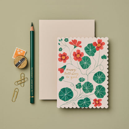Nasturtium Happy Birthday card styled with other Wanderlust Paper Co designs