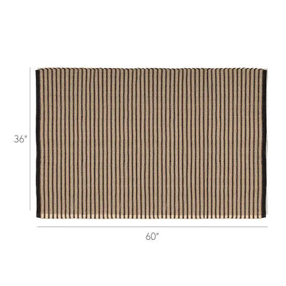 Black and sand striped cotton jute rug with 36x60 inch size dimensions shown - PABOOM