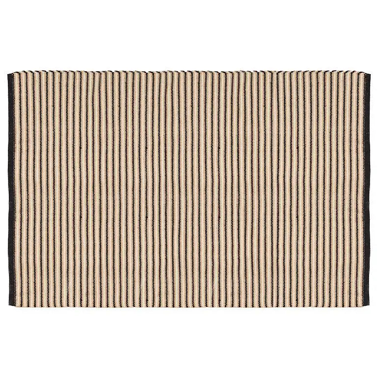 Black and sand striped cotton jute rug 36x60 inch – horizontal flatlay top view - PABOOM