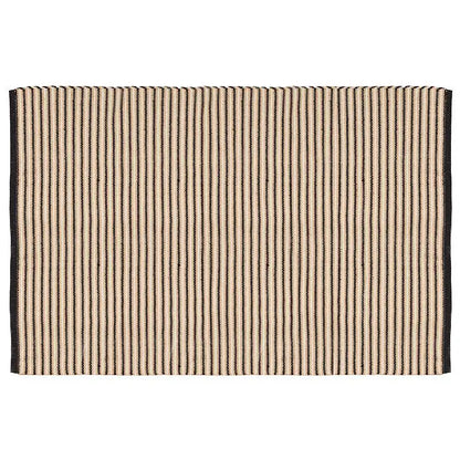 Black and sand striped cotton jute rug 36x60 inch – horizontal flatlay top view - PABOOM