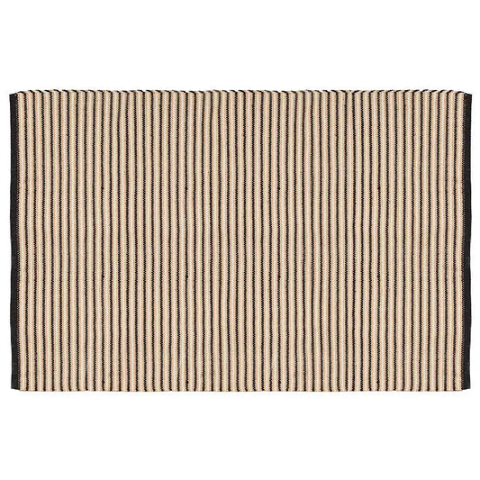 Black and sand striped cotton jute rug 36x60 inch – horizontal flatlay top view - PABOOM