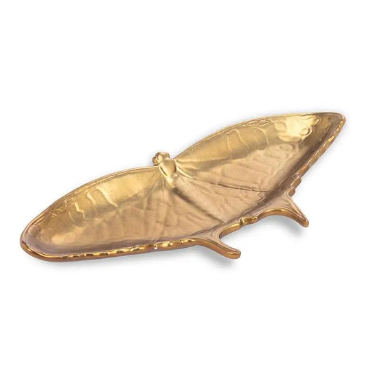 Matte gold ceramic butterfly-shaped dish – wide decorative catchall tray for jewelry or treats - PABOOM