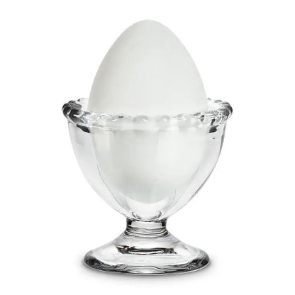 Glass egg cup with pedestal bottom and scalloped dotted rim | PABOOM