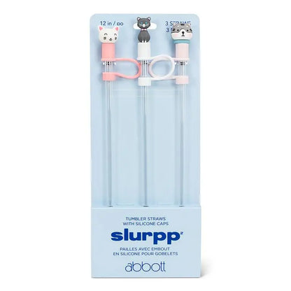 Set of 3 jumbo reusable straws with cat-shaped silicone caps in retail packaging – Slurpp by Abbott - PABOOM
