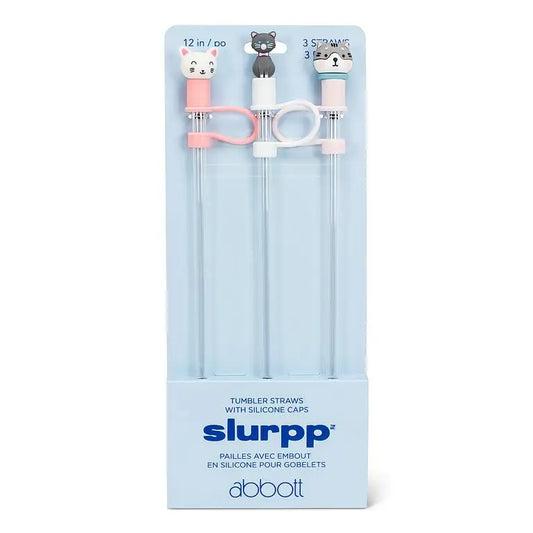 Set of 3 jumbo reusable straws with cat-shaped silicone caps in retail packaging – Slurpp by Abbott - PABOOM
