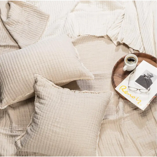 Kantha Overstitch Pillow Biege 20" - PABOOM