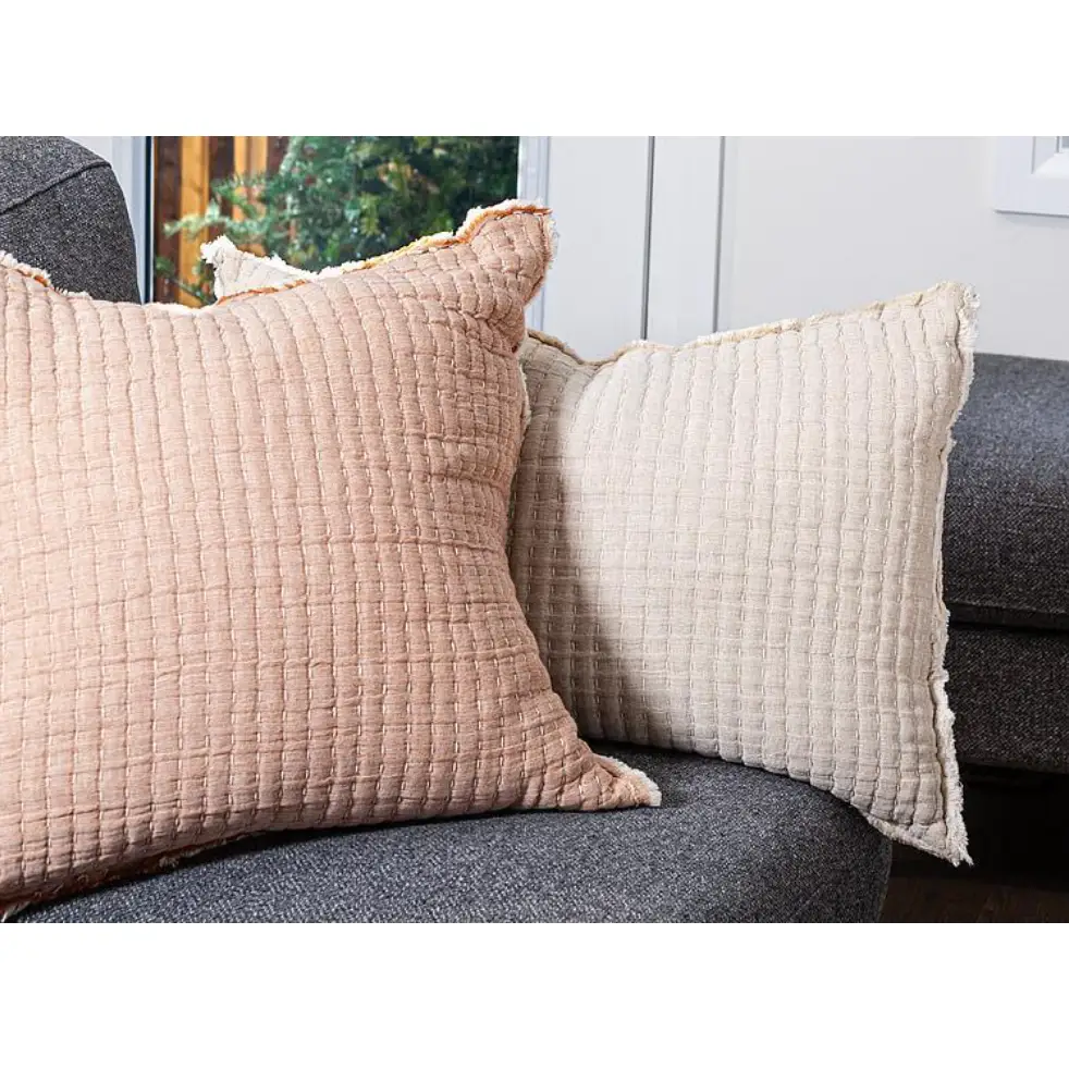 Kantha Overstitch Pillow Biege Long - PABOOM