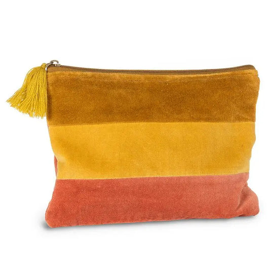 Abbott - Large Striped Velvet Pouch w/Tassel Gold