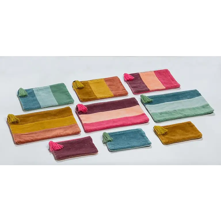 Abbott - Med Striped Velvet Pouch w/Tassel Gold