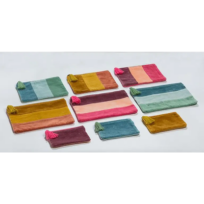 Abbott - Med Striped Velvet Pouch w/Tassel Gold