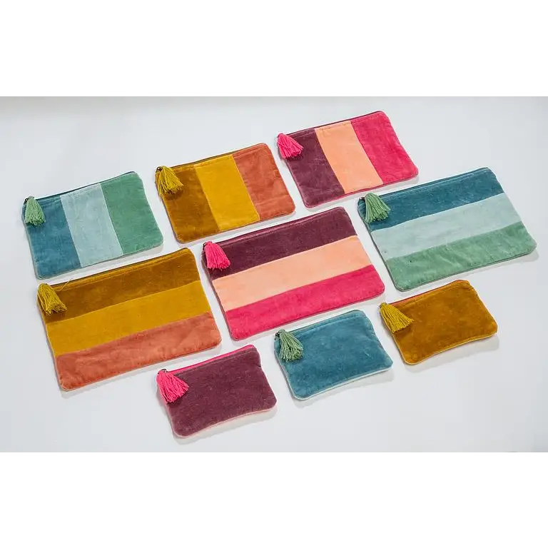 Abbott - Med Striped Velvet Pouch w/Tassel Gold