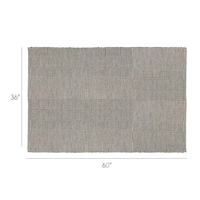 Broken stripe multicolour cotton mat shown with 36x60 inch dimensions – modern flatweave rug - PABOOM