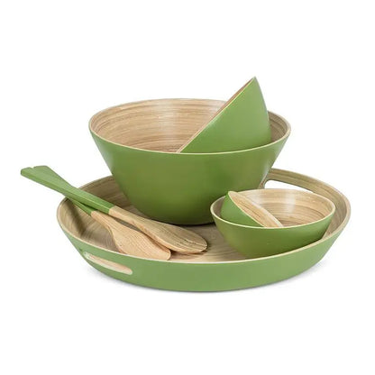 Round Bamboo Tray with Handles - Green