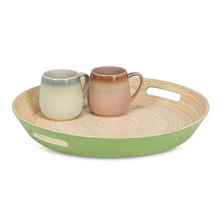 Round Bamboo Tray with Handles - Green