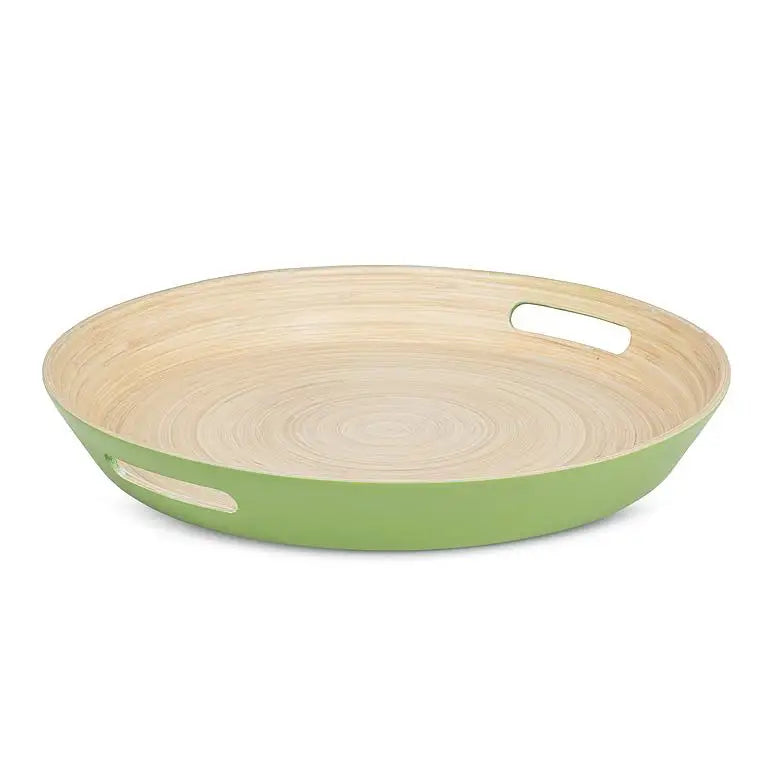Round Bamboo Tray with Handles - Green