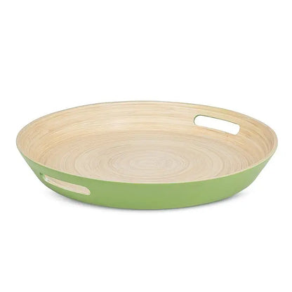Round Bamboo Tray with Handles - Green