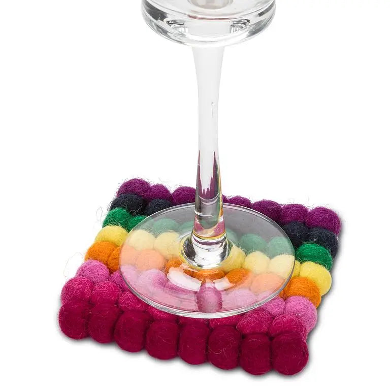 Abbott - Sq Rainbow Stripe Pompom Coaster 4’’