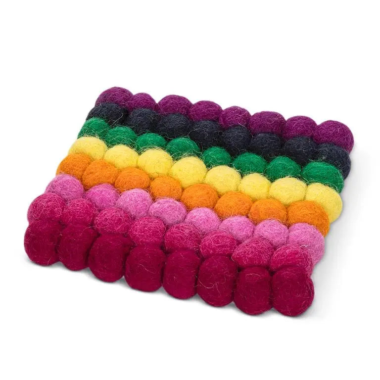 Abbott - Sq Rainbow Stripe Pompom Coaster 4’’