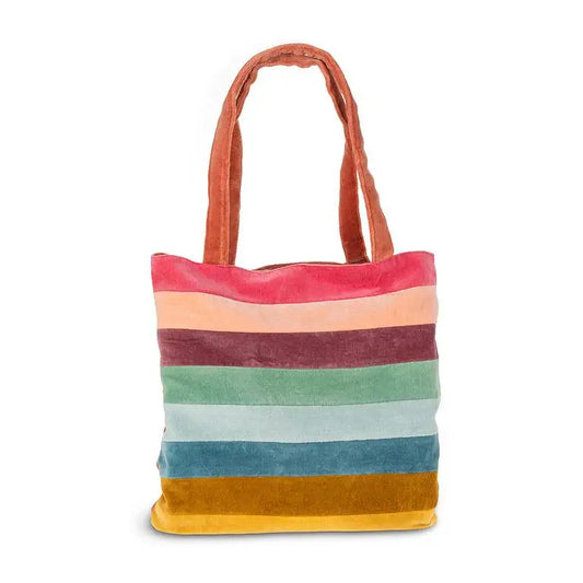 ABBOTT multi colour stripe velvet tote bag with handles | PABOOM