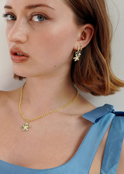 Wildflower Charm Twisted Hoop Earrings - Gold