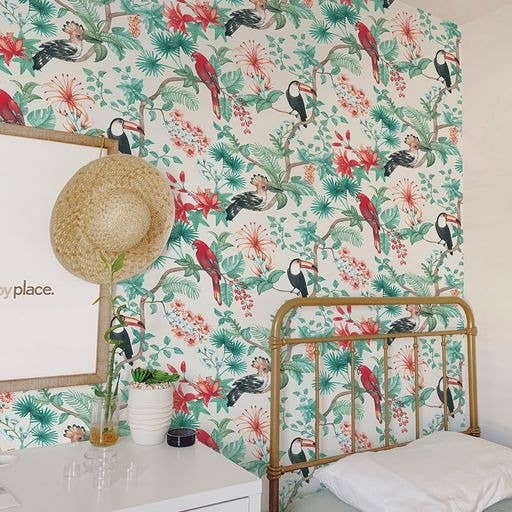 Birds of Paradise Cream Peel and Stick Wallpaper