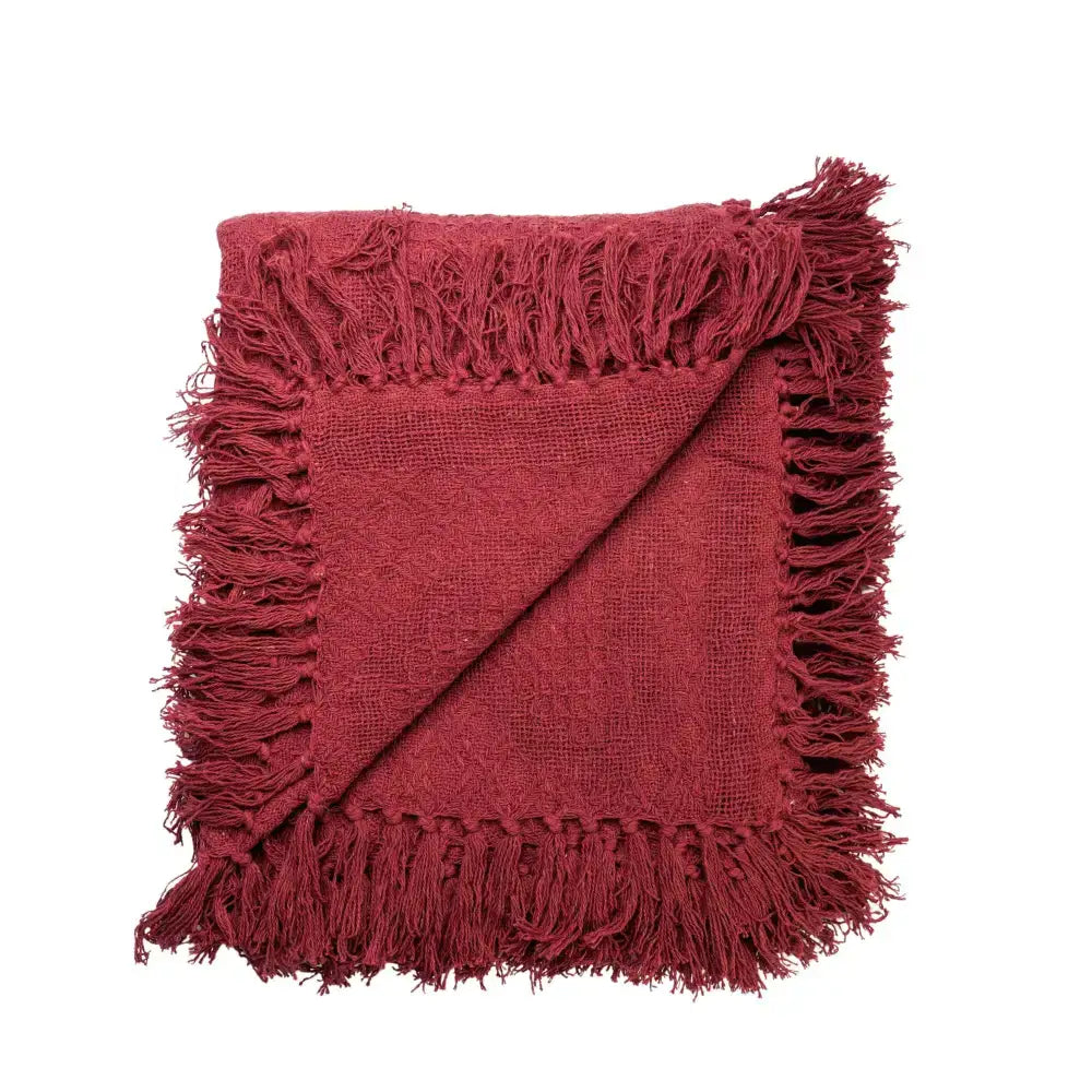 Accent Linen - Cotton Throw - Heart Weave - Burgundy