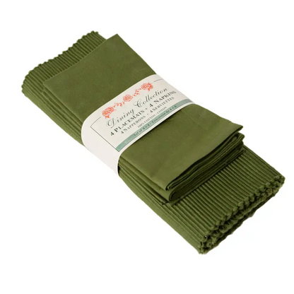 Accent Linen - Placemats 4 + Napkins Set - Henna Moss Green