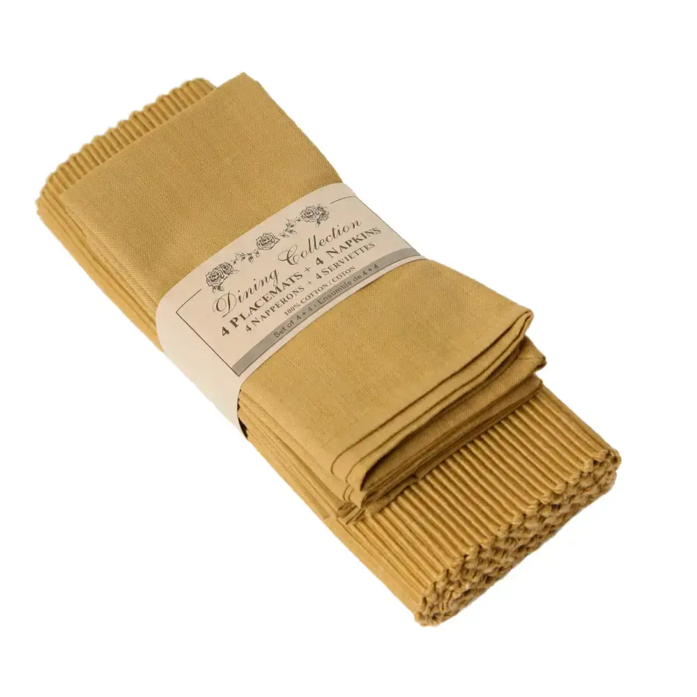 Accent Linen - Placemats 4 + Napkins Set - Mustard