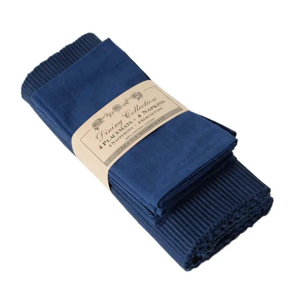 Accent Linen - Placemats 4 + Napkins Set - Navy Blue