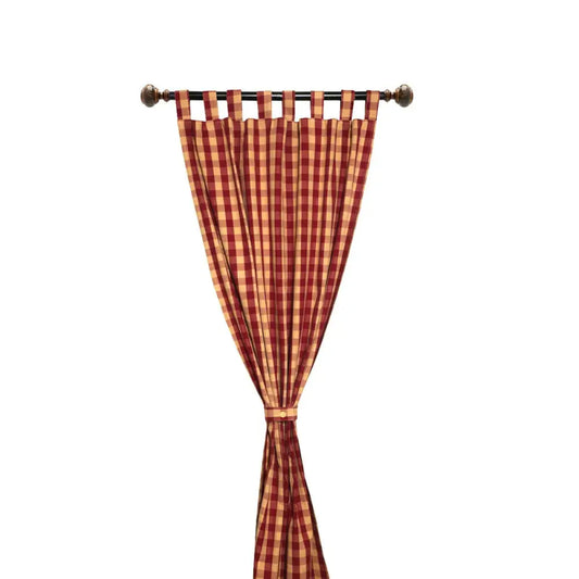 Accent Linen - Tab Curtain Panel - Burgundy Check