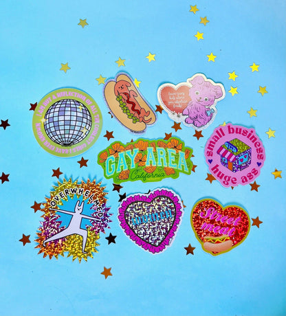 Sticker shown at an angle to catch the glitter