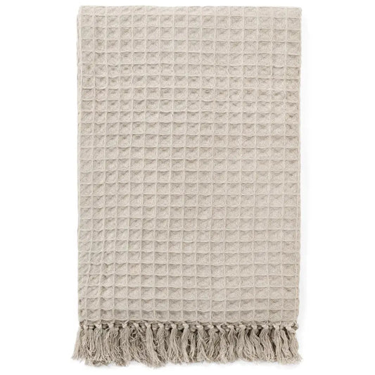 ADV - Cotton Waffle Throw Beige - light gray waffle weave throw