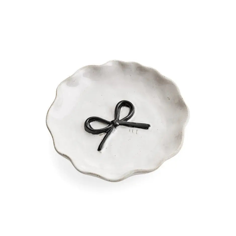 ADV - Dish Stoneware White W/Black Bow 6’’