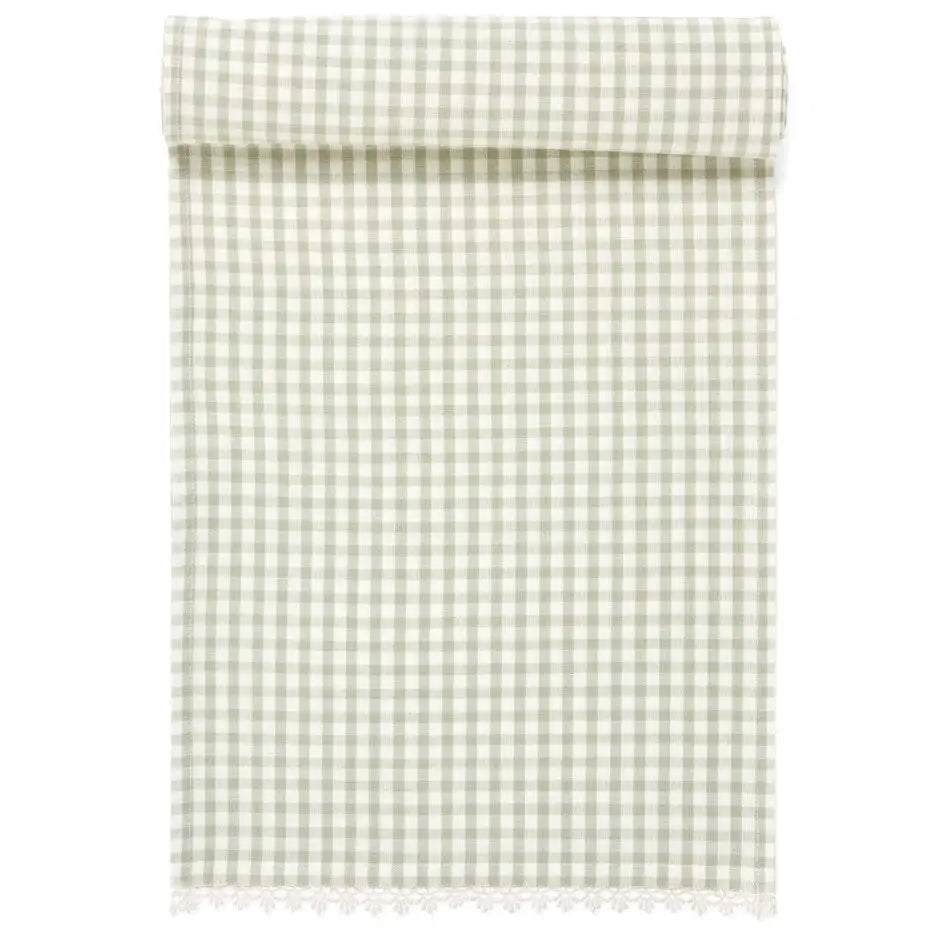 ADV - Sage + Off White With Lace Trim Table Runner