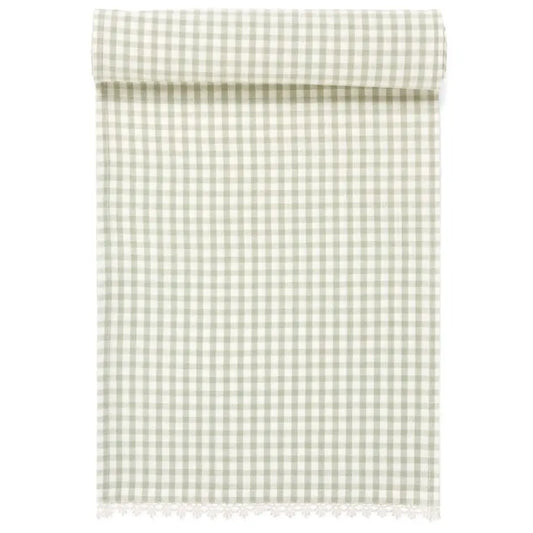 ADV - Sage + Off White With Lace Trim Table Runner
