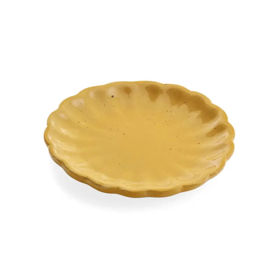 ADV - Scallop Edged Dish Yellow - mustard yellow scalloped ceramic plate