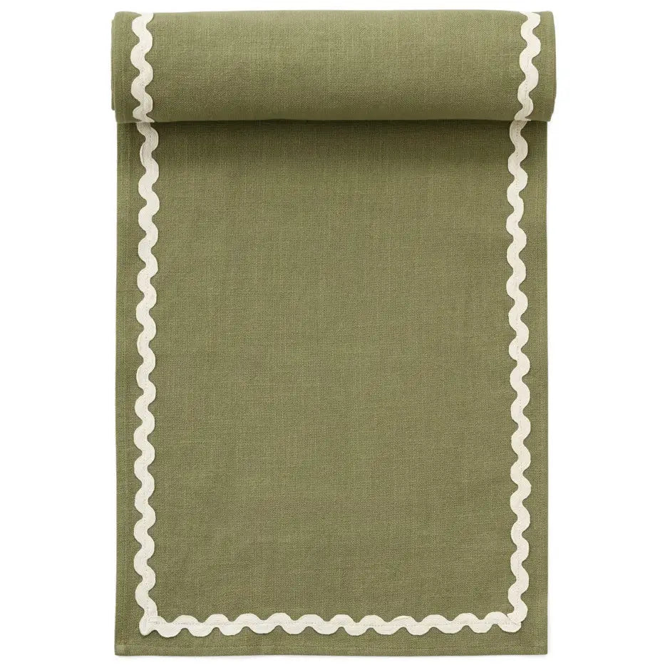 ADV - Scallop Trim Table Runner Moss Green
