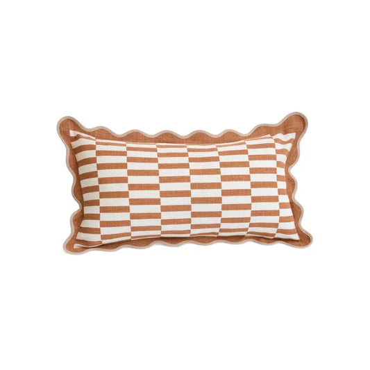 ADV - Scalloped Edge Cotton Cushion Terracotta - rectangular throw pillow brown white