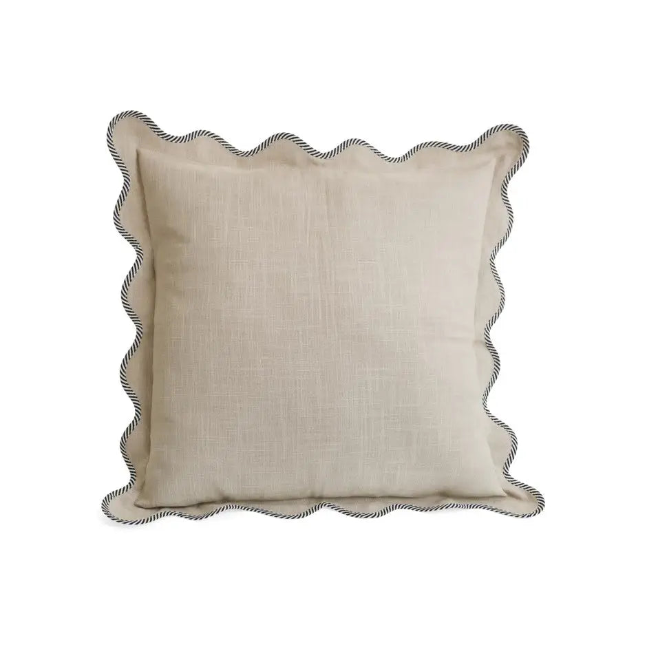 ADV - Scalloped Flange Cushion Cotton Beige + White/Black - light beige pillow black white