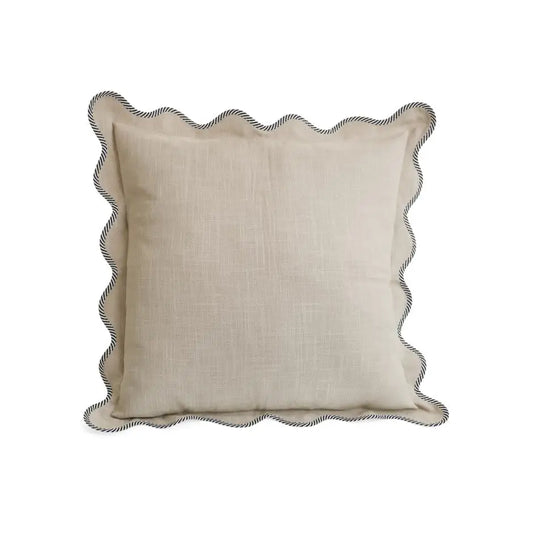 ADV - Scalloped Flange Cushion Cotton Beige + White/Black - light beige pillow black white
