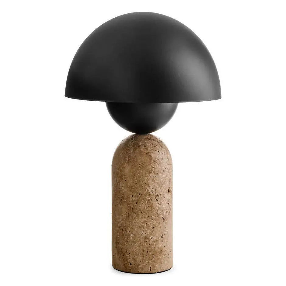 ADV - Table Lamp Travertine Base + Iron Shade - table lamp black dome shade