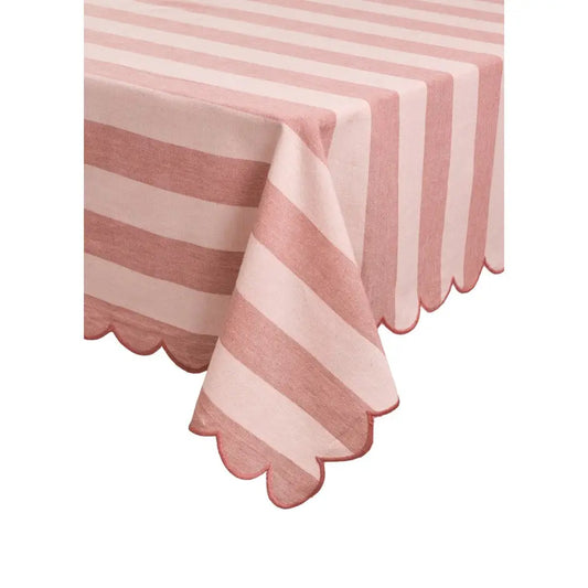 ADV - Tablecloth Cotton Woven W/ Scalloped Edge Pinks 60x90’’
