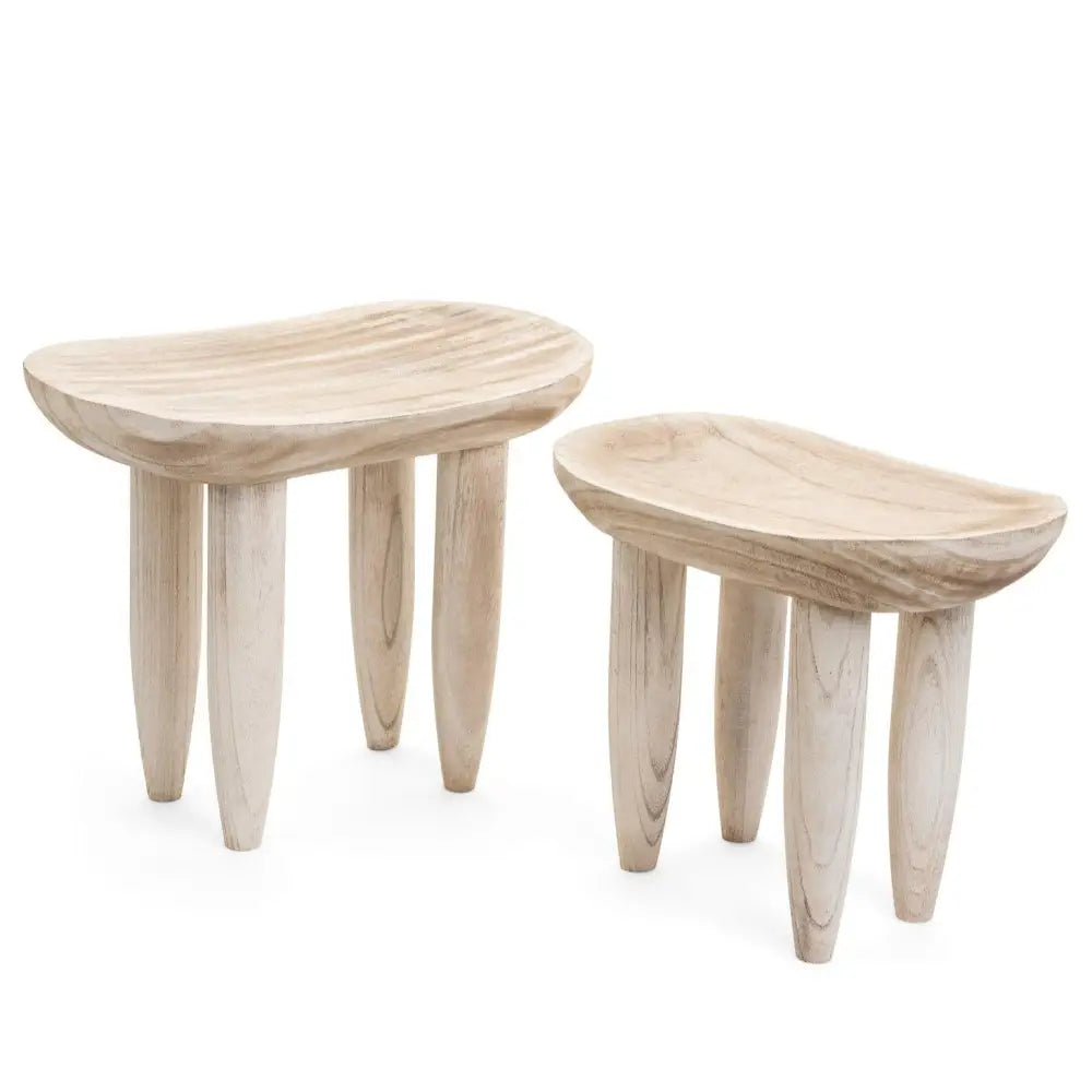 Whitewash Paulownia Wood Stool - PABOOM