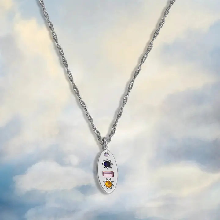 Midnight Gemstone Charm Necklace -  Silver