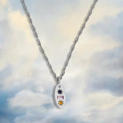 Midnight Gemstone Charm Necklace -  Silver