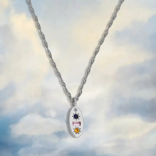 Midnight Gemstone Charm Necklace -  Silver
