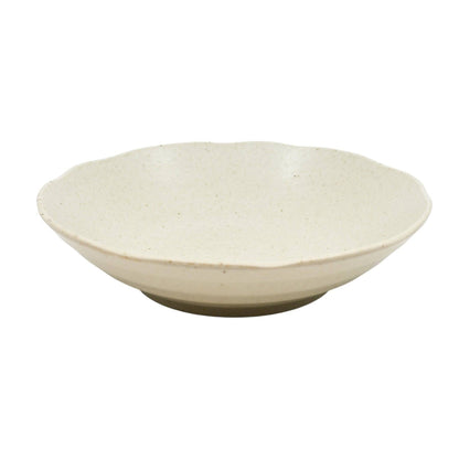Speckled cream-white shallow bowl deep plate with wavy rim - PABOOM