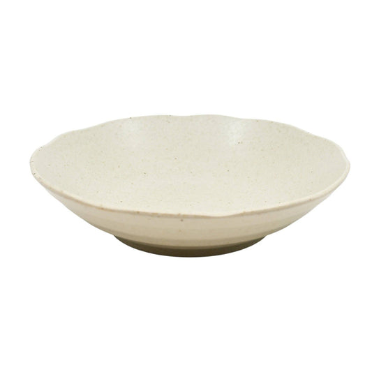 Speckled cream-white shallow bowl deep plate with wavy rim - PABOOM